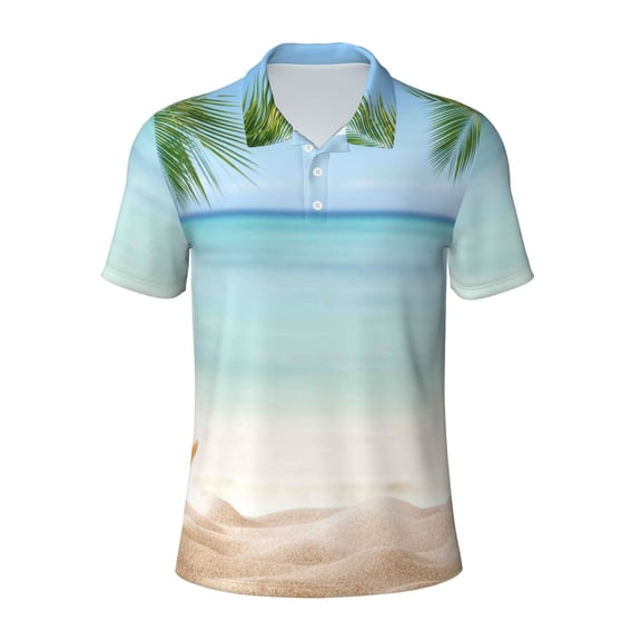 Kuqiui Mens Golf Polo Shirt Dry Fit Performance Sport Short Sleeve Golf Polo Shirts for Men-Starfish in Beach