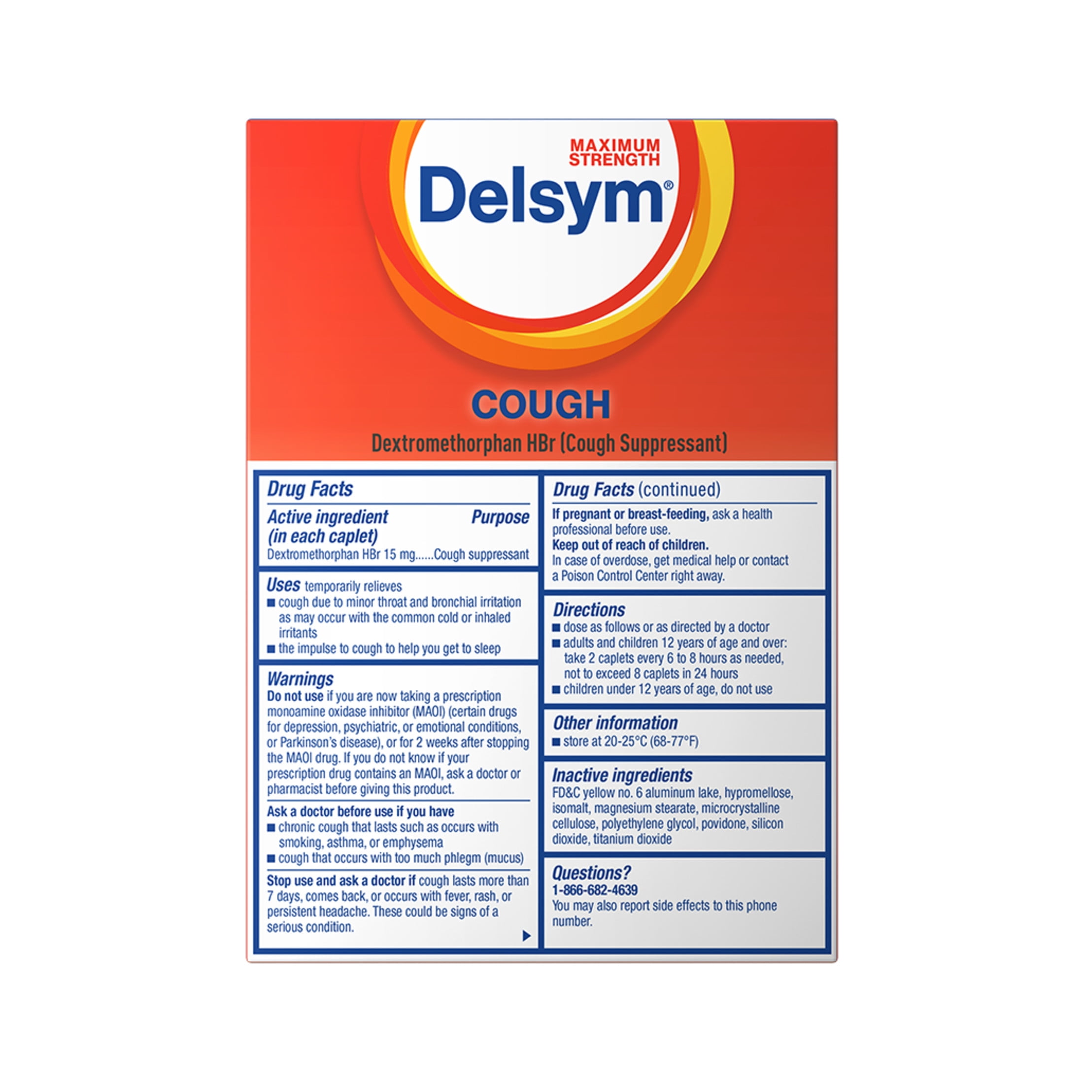 Maximum Strength Delsym Cough Suppressant,  Fast Release Caplets,  lasts up to 8 hour day or night, 20 count.