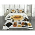thumbnail image 2 of Ambesonne Halloween Quilted Bedspread Set 3 Pcs, Happy Ghost, Queen Size, Orange Black, 2 of 4