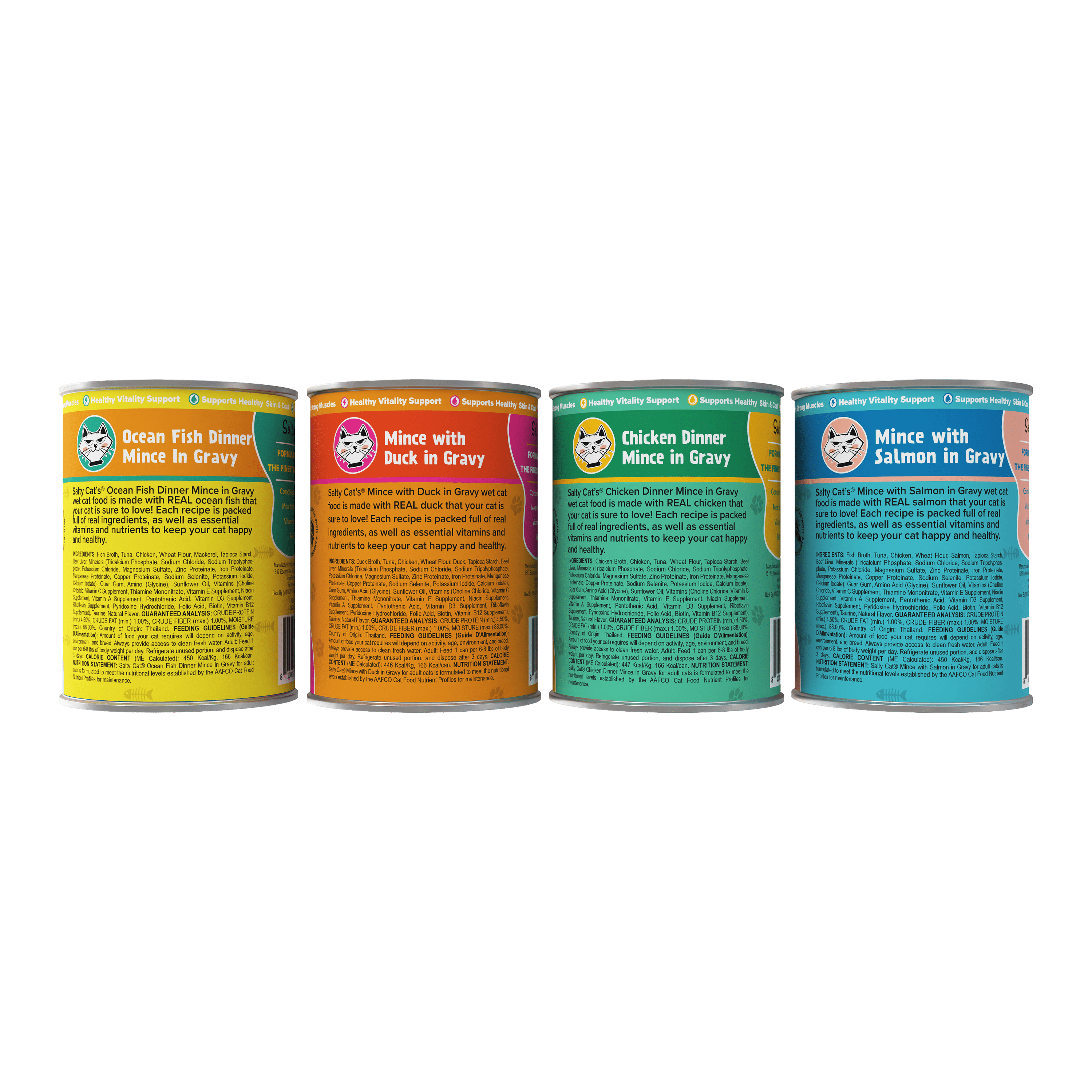 Salty Cat Premium Corn-Free Salmon, Chicken, Duck & Ocean Fish Flavor Mince in Gravy Wet Cat Food Variety Pack, 156 oz (12 Pack)