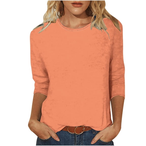 Yanhoo 3/4 Sleeve Tops for Women, 3/4 Length Sleeve Womens Tops Business Dressy Casual Blouses Summer Fall Cute Work T Shirts Light Orange,XXL
