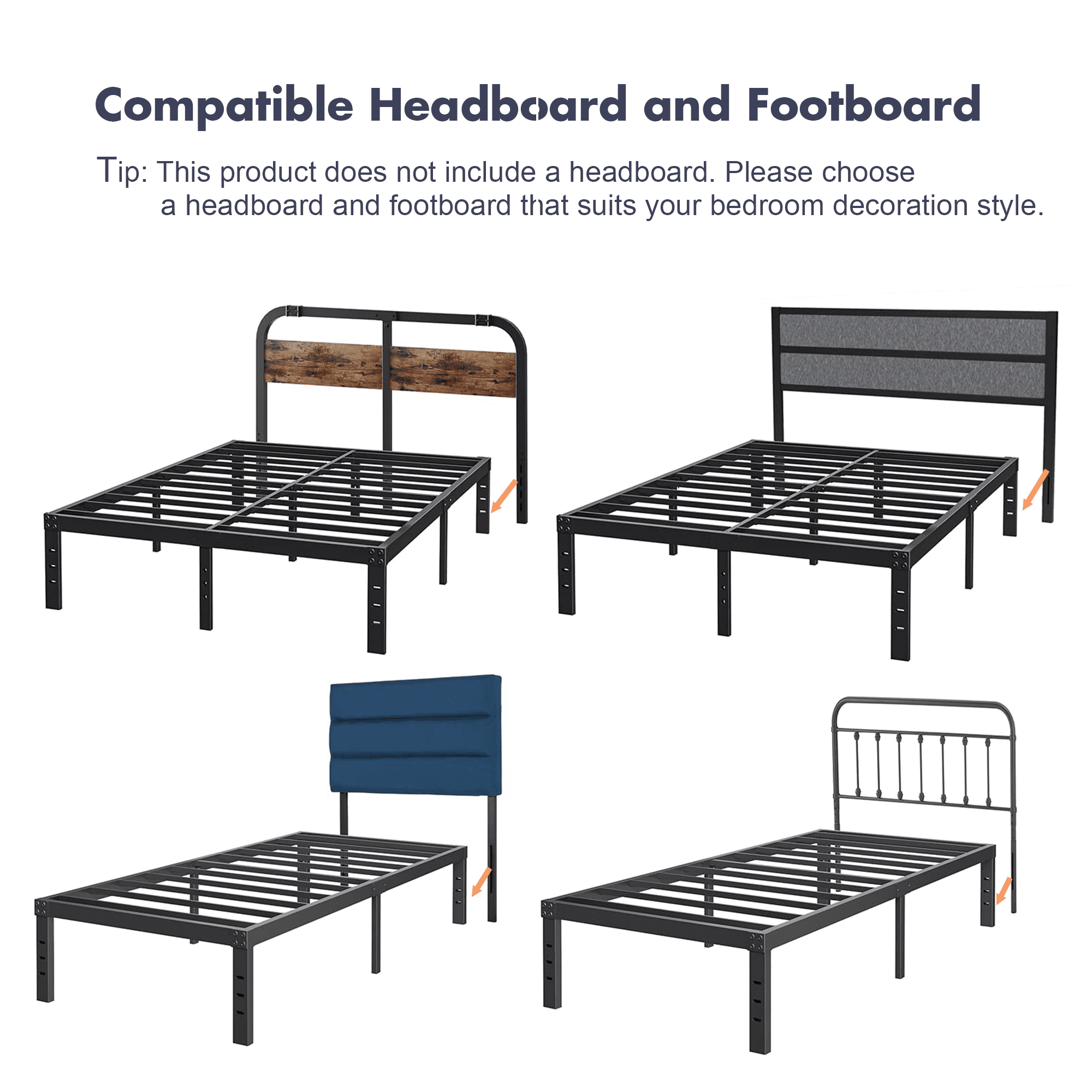 QFTIME 14" Queen Metal Bed Frame with Steel Slats, Heavy Duty Mattress Foundation