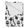thumbnail image 2 of Old Hollywood Soft Flannel Fleece Throw Blanket, Cartoon Style Doodle Movie Cinema Elements and a Play Button, Cozy Plush for Indoor and Outdoor Use, 60" x 80", Black and White, by Ambesonne, 2 of 5