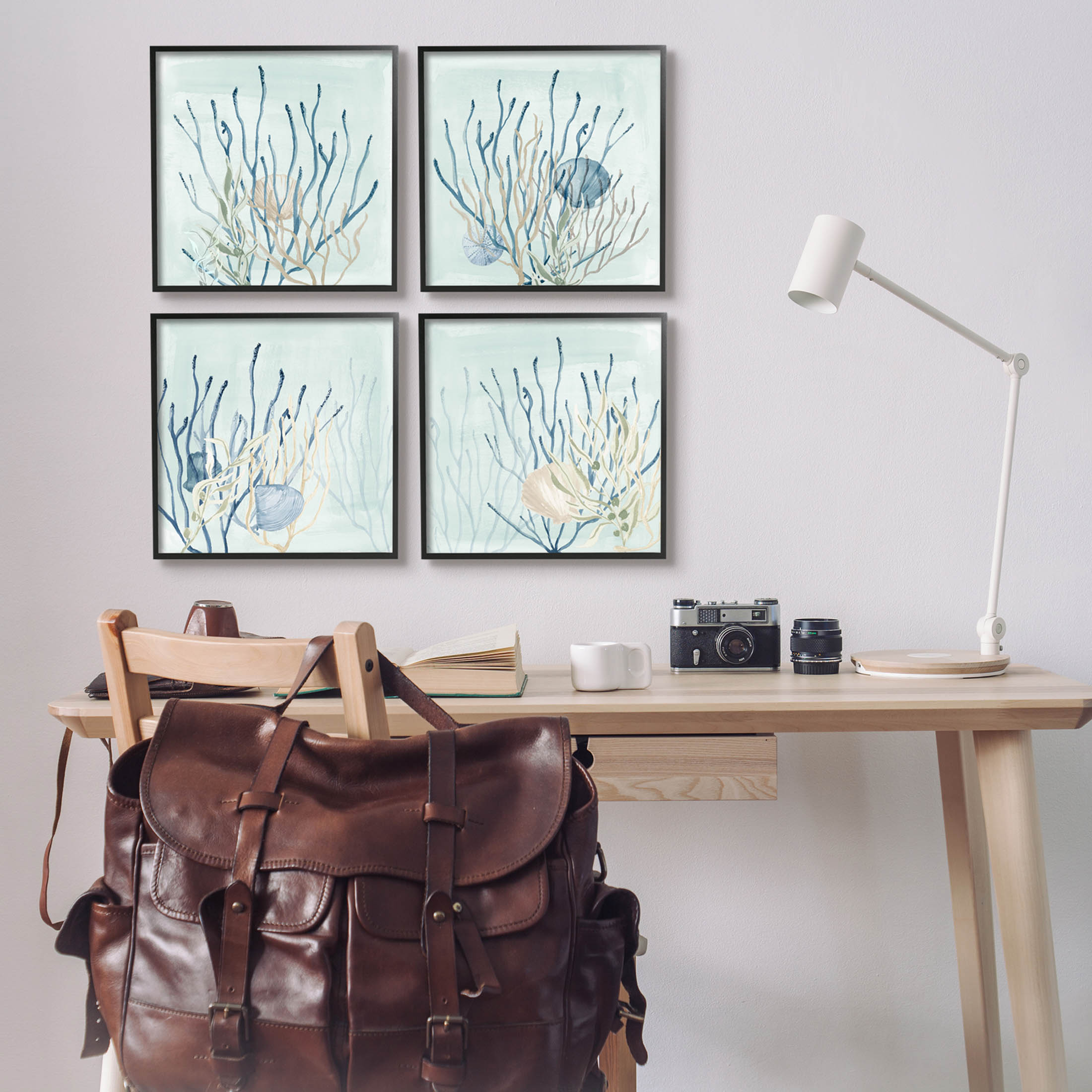 Swimming Underwater Sea Life Coral Animals & Insects Graphic Art Black Framed Art Print Wall Art, Set of 4