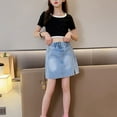 thumbnail image 2 of KAUOD Girl’s Midi Knee Length Denim Skirts with Pockets Elastic High Waist Casual A Line Jean Dress Classic Streetwear, 2 of 8