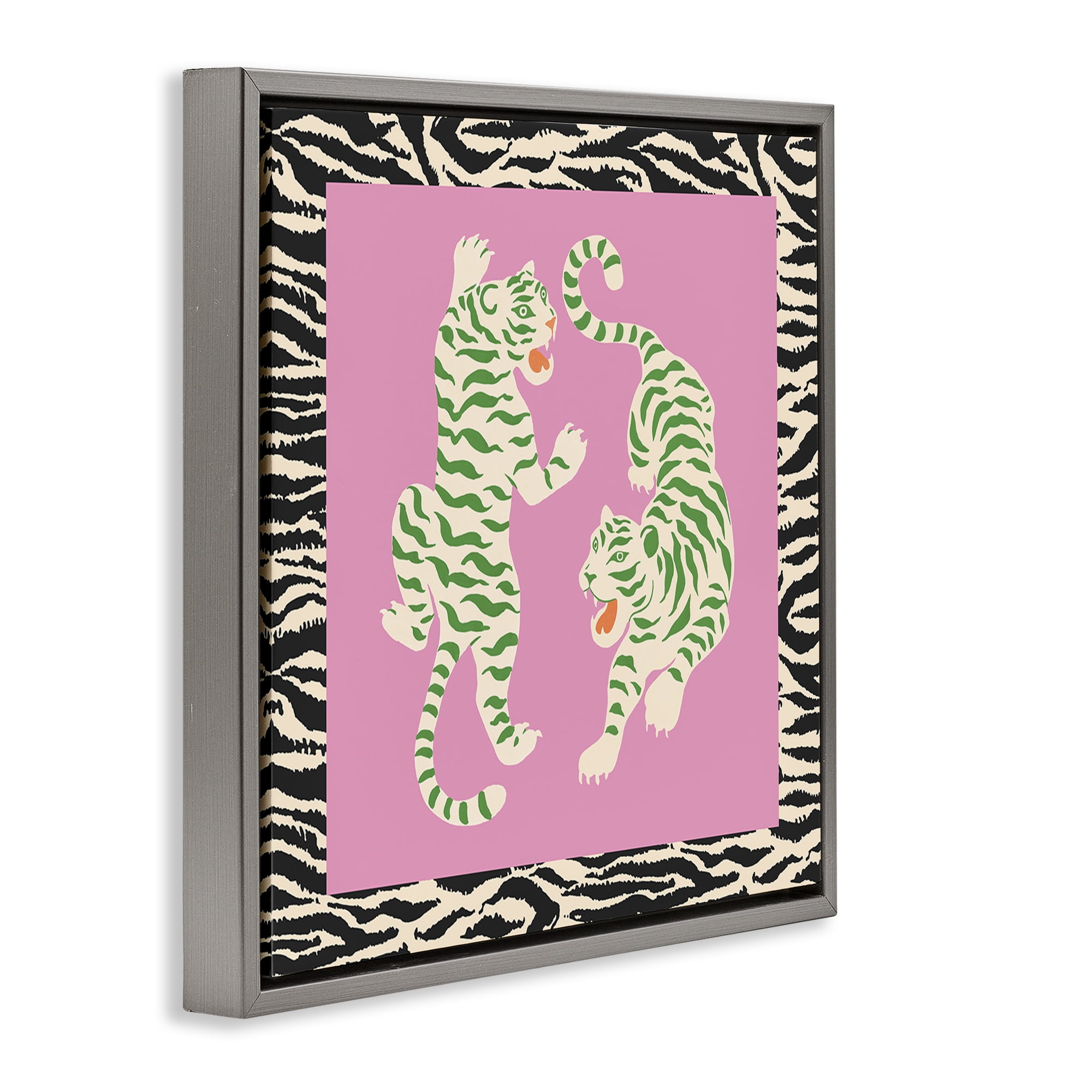 Stupell Industries Purple & Green Twin Tigers Gray Framed Floater Canvas Wall Art, design by Karolina Sato