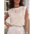 thumbnail image 5 of Women'S Eyelet Tank Tops Floral Casual Round Neck Sleeveless Fashion Beach Vacation Clothes Khaki L, 5 of 7