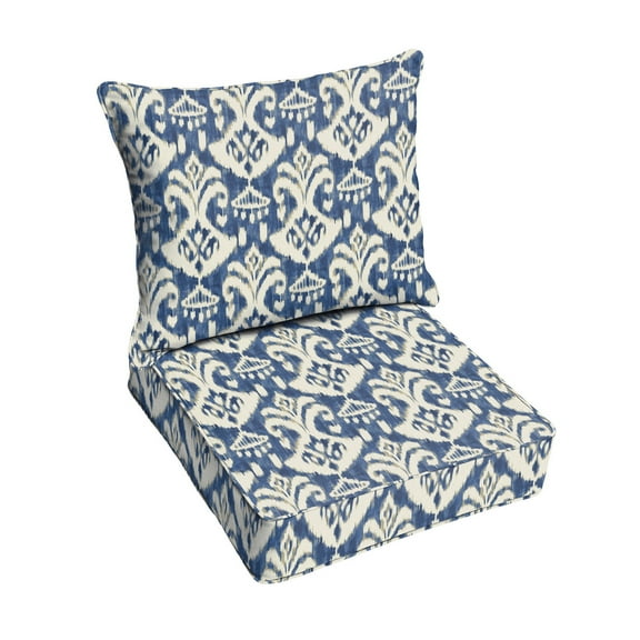 Indigo and Cream Indoor/Outdoor Deep Seating Pillow and Cushion Set, Corded