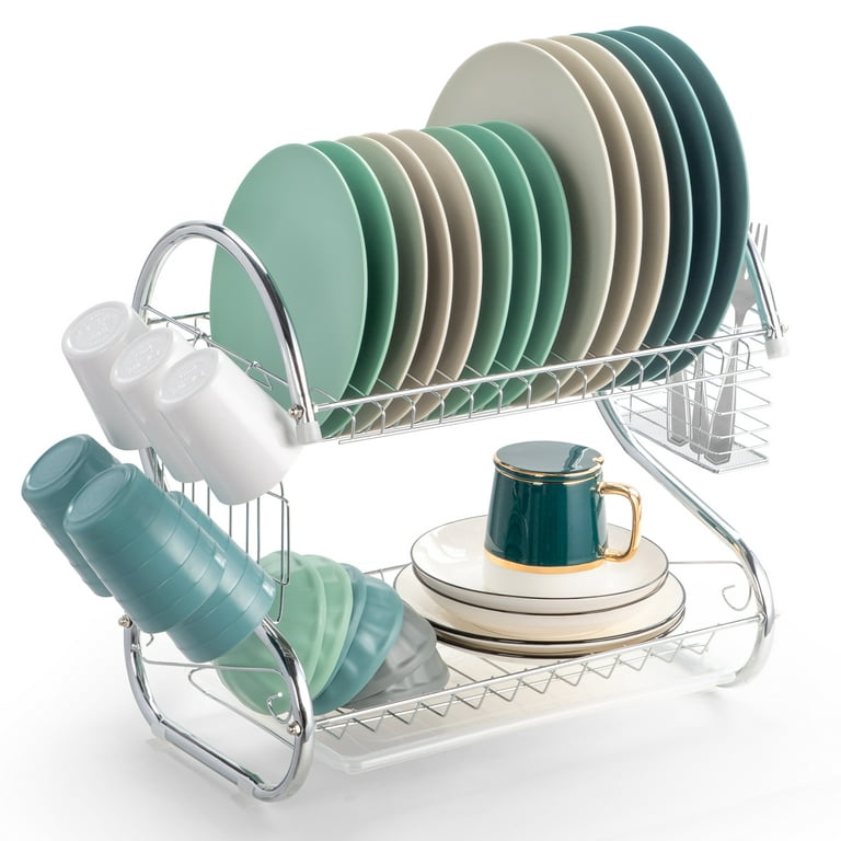 Dish Drying Rack with Drainboard for Kitchen Counter, Bronze 2 Tier Di –  KeFanta