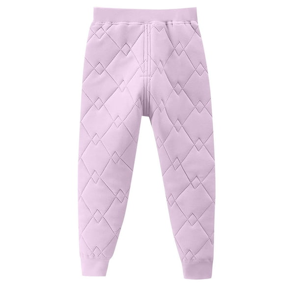Lmnyox Toddler Kid's Puffer Pants Winter Thermal Solid Color Cuffed Pants Casual Elastic Waist Trousers