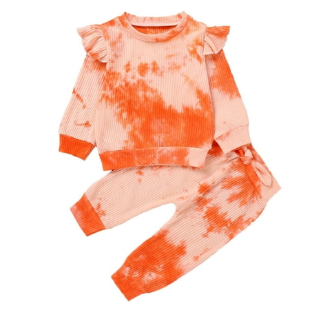 

Toddler Kids Baby Girl Tie-Dye Ruffle Winter Warm Tops+Pants Outfits Set