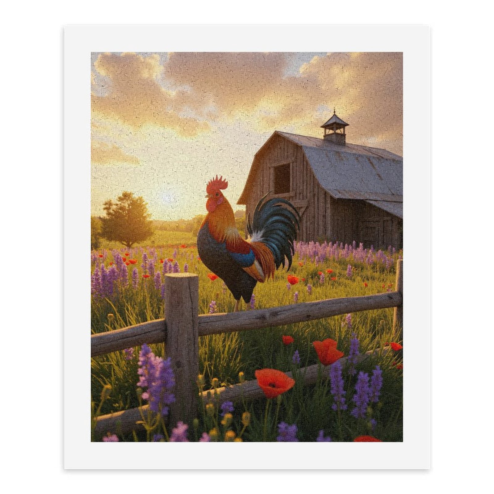 Paint by Numbers Kit for Adults, Rooster Sunrise Field Barn Wildflowers Paint by Numbers, Easy Paint by Numbers Kit for Adults Beginner, DIY Adult Paint by Number Kits on Canvas, Home Decor