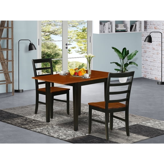 Country Cottage 3-Pc Dining Set - Table & 2 Chairs - Black Cherry Finish - Kitchen Dinette