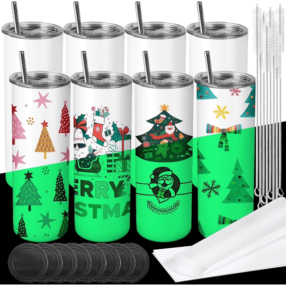 JOYCLUB 8 Pack 20 oz Stainless Steel Sublimation Tumblers Bulk Blank Cups for DIY Craft Christmas Festival Designs