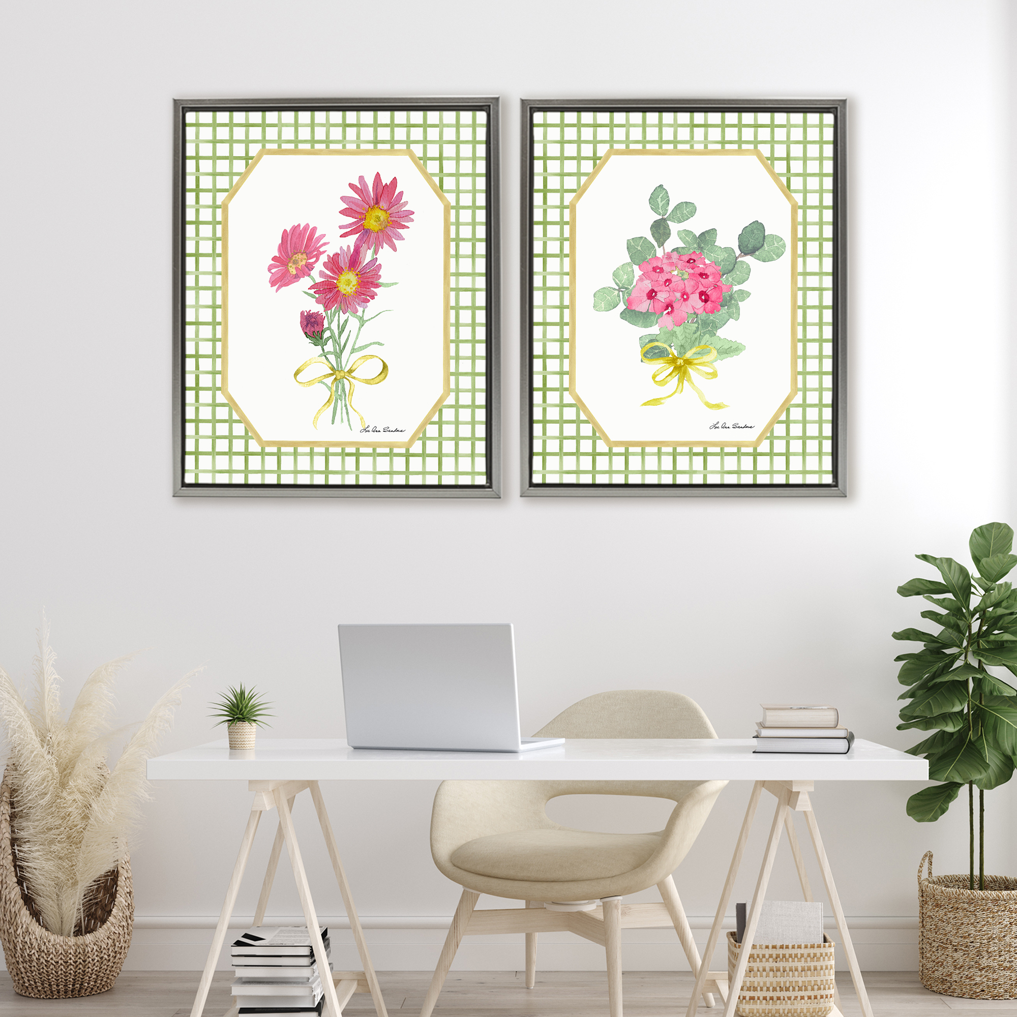 Cottage Botanical Story 2 Piece Gray Framed Floater Canvas Set, design by Lee Ann Sanders