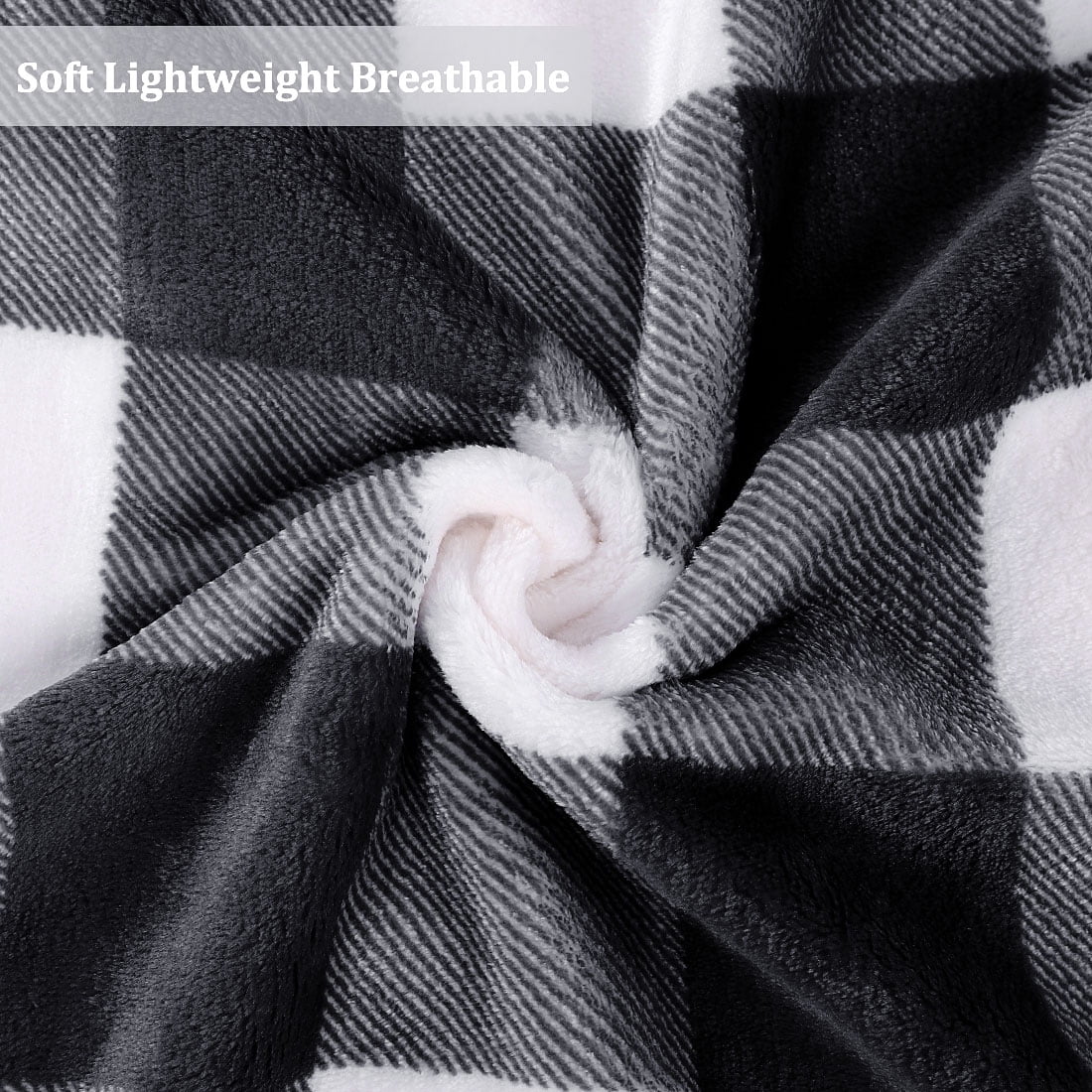 Plaid Soft Plush Fleece Blanket for Sofa Couch Bed, 30" x 40", Black and White