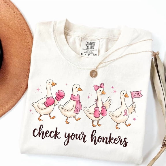 Check Your Honkers Goose Shirt, Breast Cancer Awareness Graphic T-Shirt, Pink Ribbon Support Unisex Tee Gift
