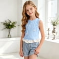 thumbnail image 6 of Mnyotv Toddler Girls Summer Clothes Sleeveless Ruffle Hem Tank Tops with Bow Casual Crewneck T Shirts Size 9-10 Years, 6 of 8