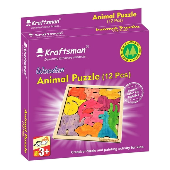 Kraftsman Coloriez Votre Casse-Tête Animal-12P Casse-Tête pour 4+ Enfants Jeu de Société Éducatif Amusant