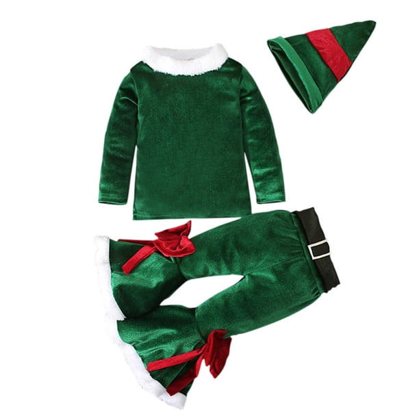 Ropa De Navidad Para Niños, Traje De Papá Noel De Navidad De Terciopelo Con Parte Inferior De Campana De Manga Larga, Conjunto De Trajes De 4 Uds Para Bebé De 2 A 5 Años, Regalo seitruly HA046754-08