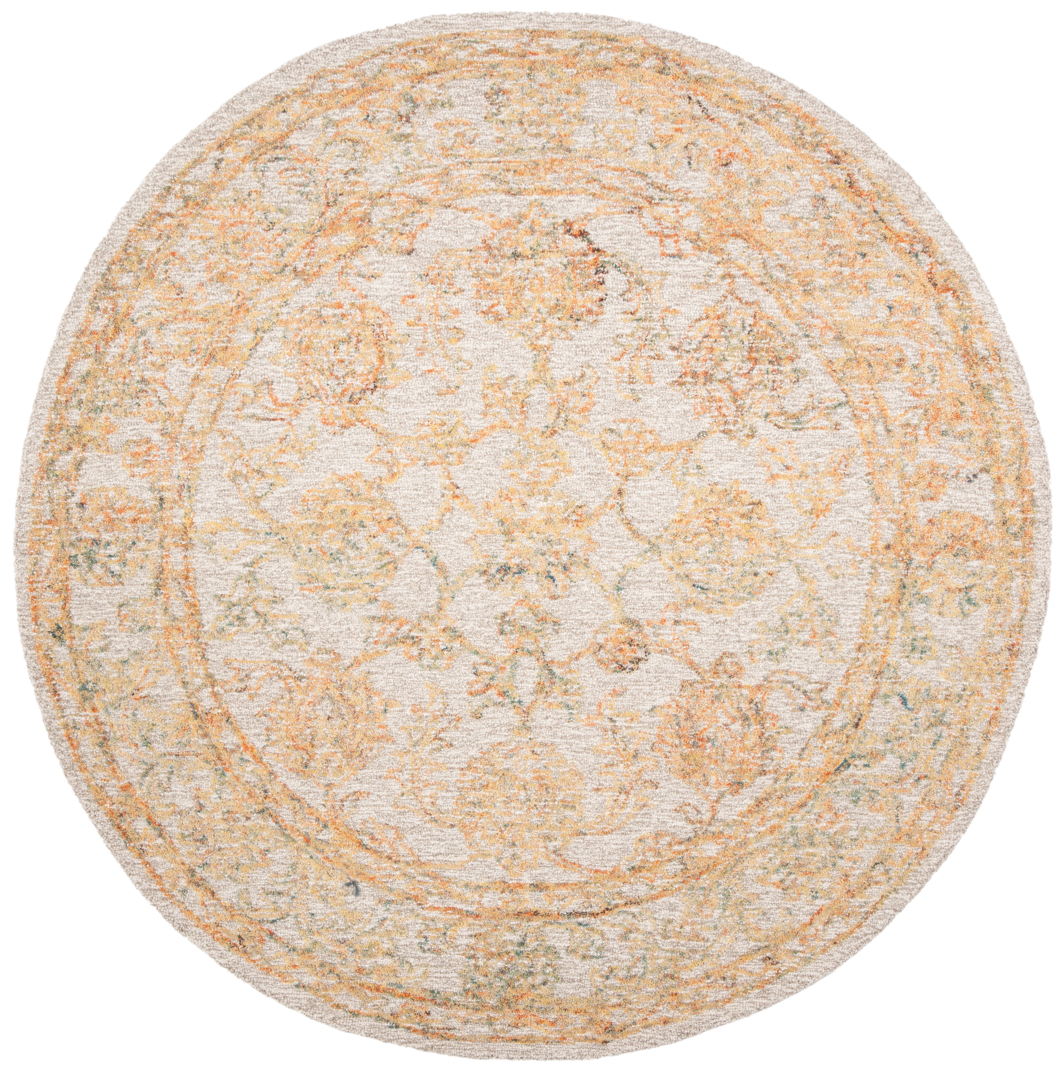 SAFAVIEH Abstract Renae Floral Wool Area Rug, Beige/Gold, 6' x 6' Round