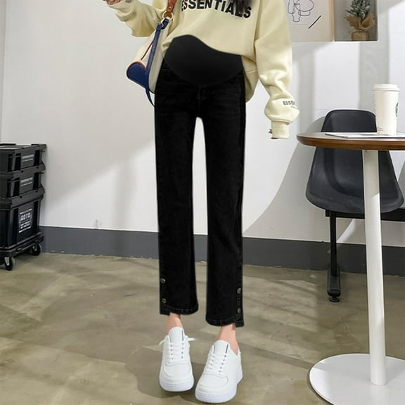 Delliss Maternity Slim Fit Denim Pant For Woman Maternity Stretch Jean Pant Black M