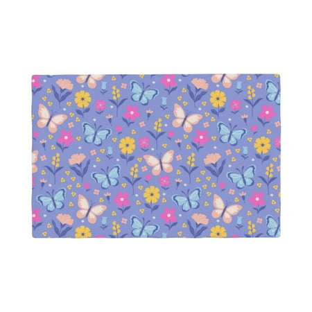 

Table Placemats Set of 6 - Butterflies And Flowers 12x18 In Faux Linen Double Heat Resistant Place Mats Cloth Indoor/Outdoor Placemats Washable Table Mats for Dining Kitchen Party