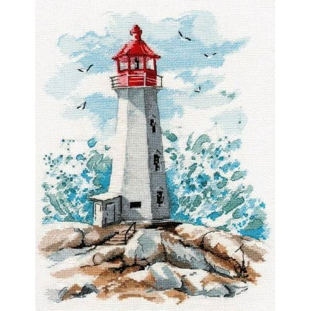 UPC: 4660009928345 | Counted Cross Stitch Kit Light Of Hope 984 Needlework Easy Small Lighthouse Red White By Oven Canvas Cotton