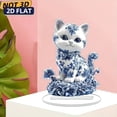 thumbnail image 4 of 7.8in Blue and White Porcelain Cat 2D Acrylic Figurine | Home Desk Decor with Transparent Stand | Cute Animal Ornament, 4 of 4