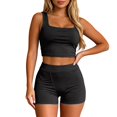 thumbnail image 3 of Arlun Women's 2 Piece Outfits Sleeveless Square Neck Crop Top High Welt Bodycon Shorts Set Y2k Solid Color Stretchy Slim Fitted Summer Matching Sets for Yoga Fitness Wear Black L, 3 of 6