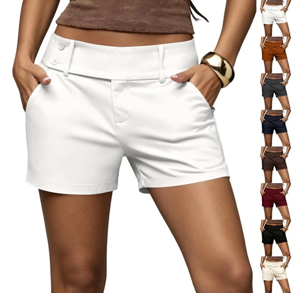 Shorts for Women Dressy Casual Summer High Waisted Wide Leg Chino Shorts Tailored Business Work Solid Shorts with Pockets, XS