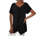 thumbnail image 1 of Timegard Tops for Women Cotton Linen V Neck Short Sleeve Irregularly Tee Casual Solid Color Lightweight, 1 of 6