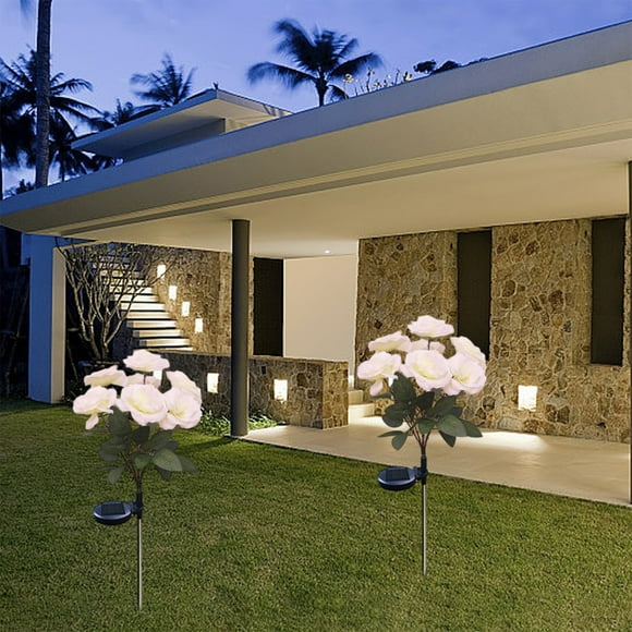 Luz Solar Rosas 7 LED, Estaca Jardín Impermeable, Apagado Automático, Pathos Decoración, Bajo Consumo, Resistente, Iluminación Exterior, Jardín, Patios, Accesorios de Exterior, Plástico,