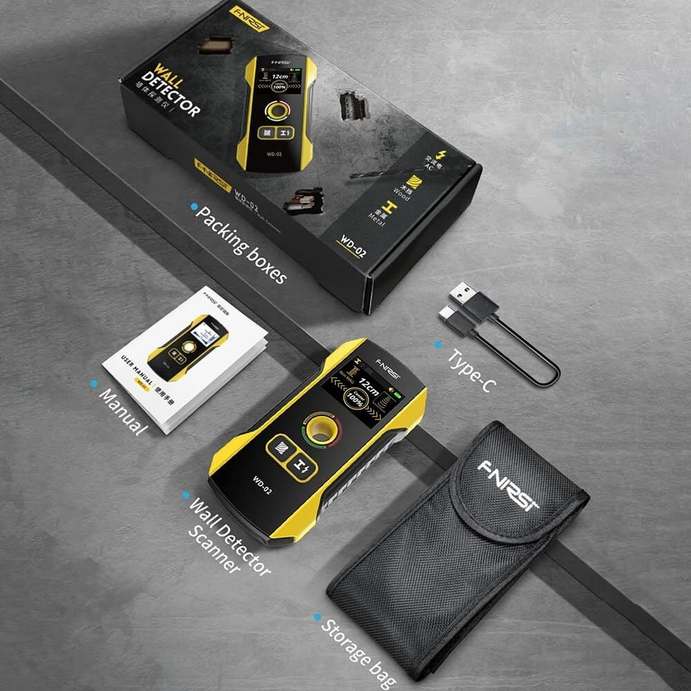 WD-02 Stud Finder Wall Scanner Metal Detector with Positioning Hole for Center and Edge of Wood AC Wire Metal Studs Joist Pipe