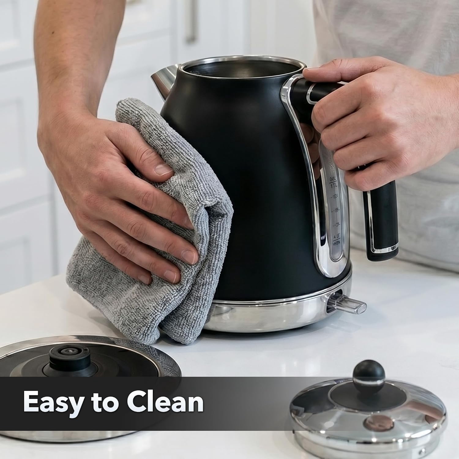 OVENTE 1.7L Electric Kettle 1500W Fast Boiling Water Heater for Coffee or Tea with Stainless Steel BPA-Free and Cordless Body, Auto Shut-Off, Boil-Dry Protection and Removable Filter, Silver KS777B