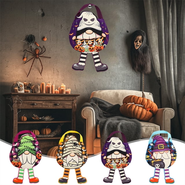 Bolsa de Dulces de Halloween con Temática Espeluznante | Tela Multicolor | Tamaño: 29 X 20 X 1 Cm | Peso: 40 G | Reutilizable y de Tacto Suave | Bolsa de Regalos de Halloween | Personalizable
