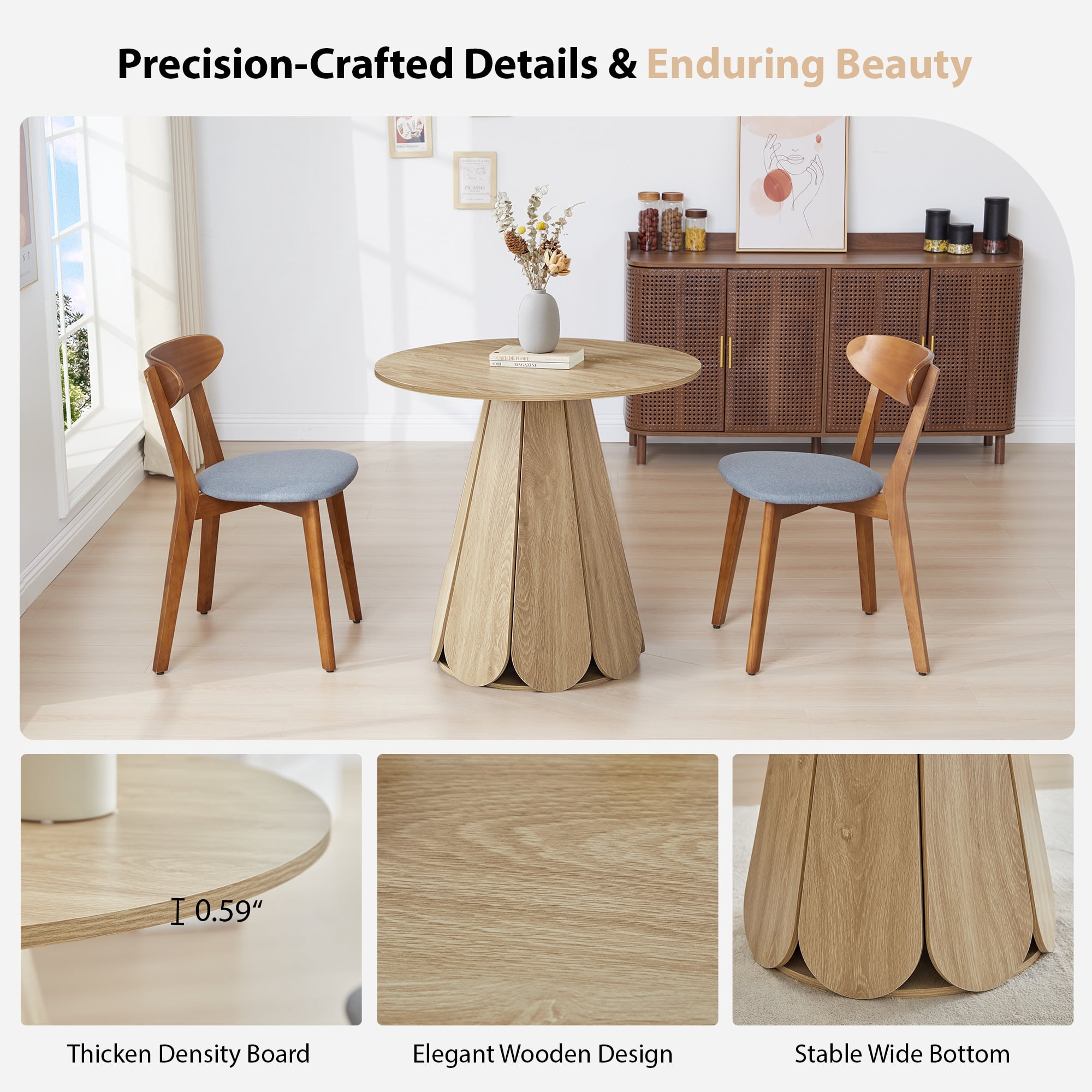 Wirrytor Small Round Dining Table for 4, 31 Inch Farmhouse Fluted Kitchen Table with Pedestal Base, Space Saving Circle Dining Table for Small Kitchen and Living Room