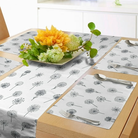 

Floral Table Runner & Placemats Botanical Theme Monochrome Dandelion Pattern Along in Sketchy Style Set for Dining Table Decor Placemat 4 pcs + Runner 16 x90 Purpleblue and White by Ambesonne