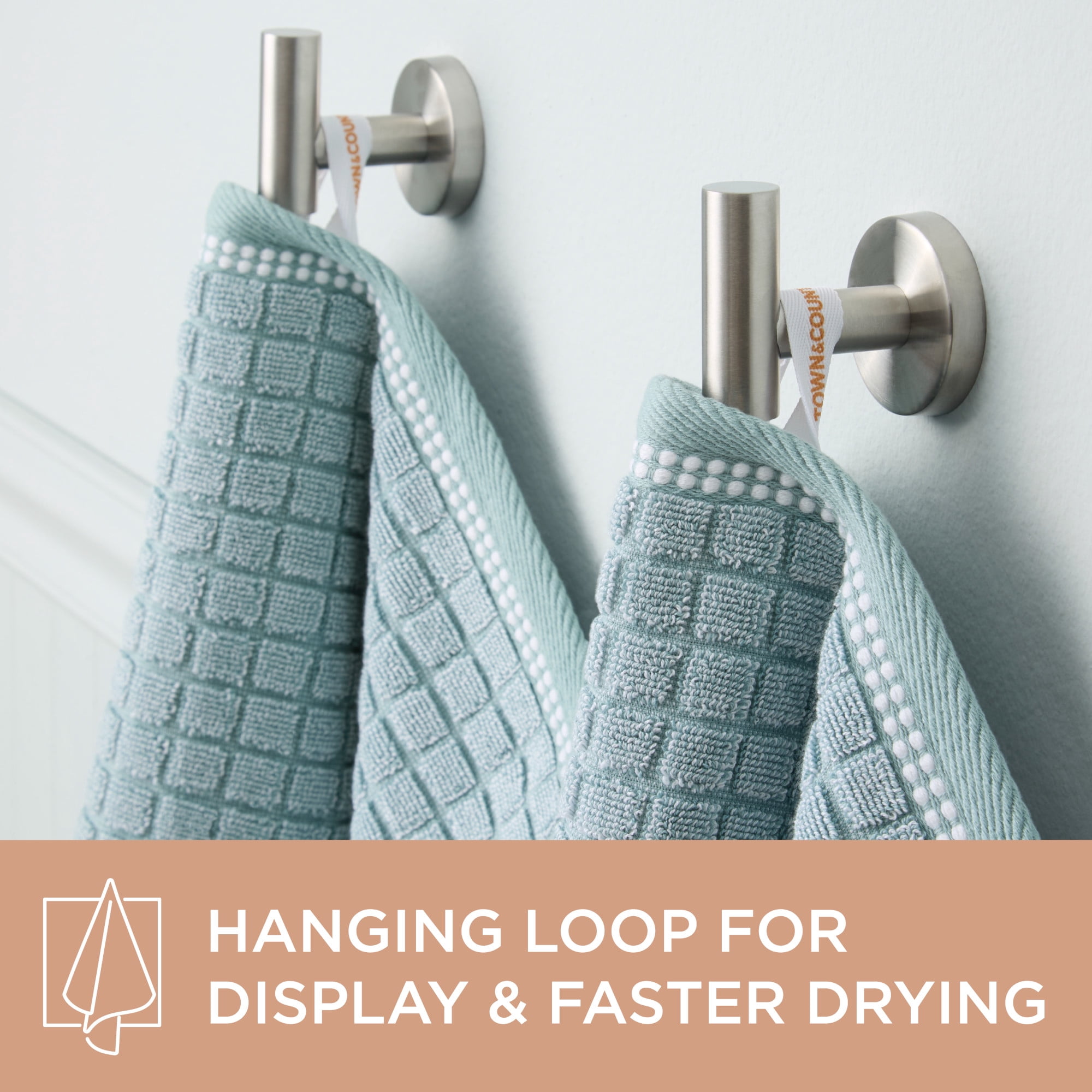 TOWN & COUNTRY EVERYDAY 4-Piece Textured Windowpane Hand Towel Set, 20"x30", 100% Cotton, Plush & Absorbent 550GSM, Aqua Blue