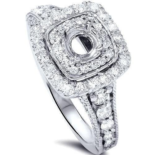 Pompeii 1ct Double Cushion Halo Diamond Engagement Setting 14K White Gold (G/H,SI1-SI2)