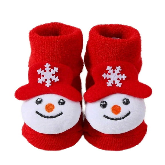 Tao Tao Baby Christmas Booties Socks Home Floor Anti-Slip Socks Boys Girls Xmas Winter Warm Thick Knitting Shoes Red 0 Years