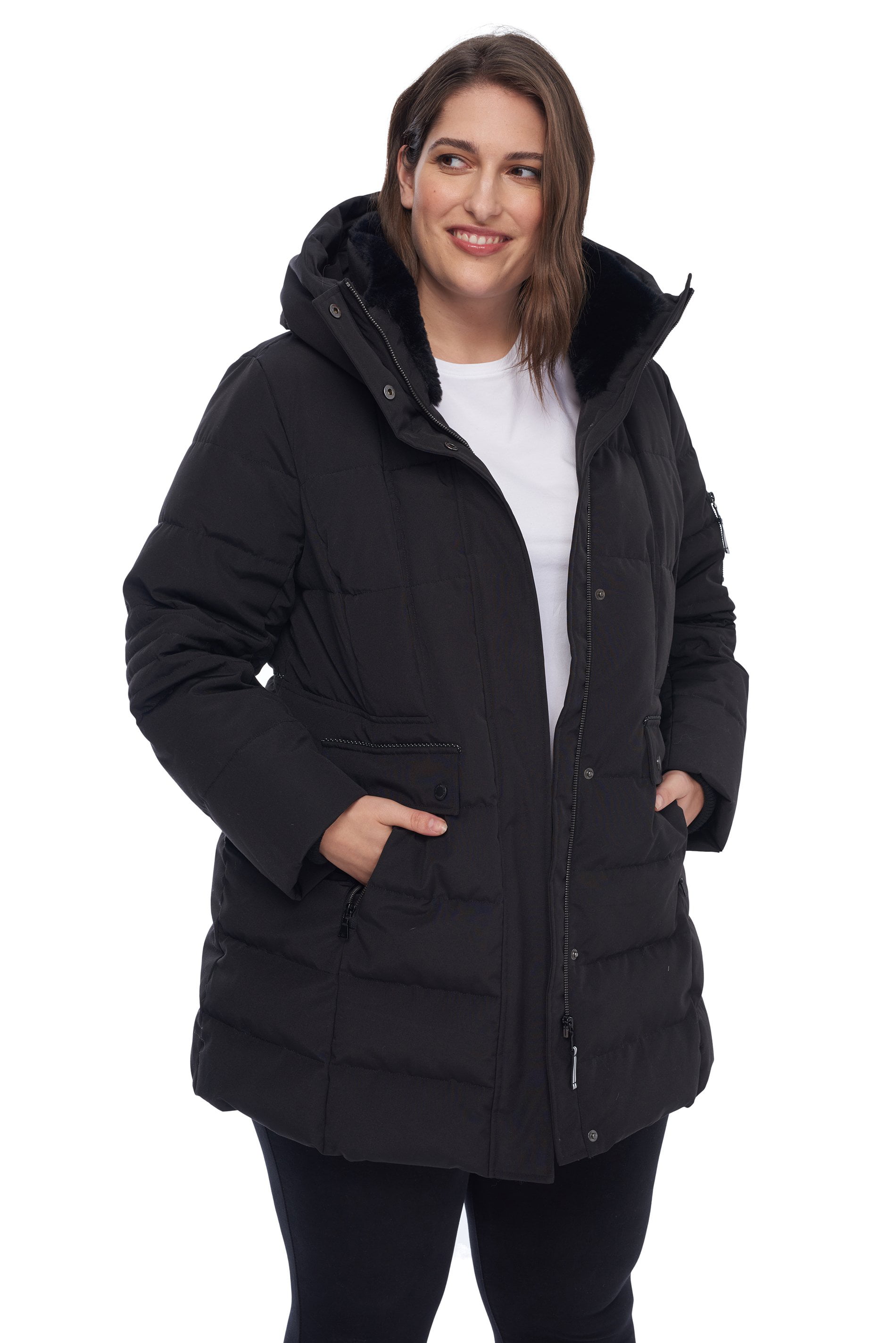 Alpine North Women's Vegan Down Mid-Length Parka (Plus - Insulated, Warm Winter Coat with Hood, Jacket For Women - Walmart.com
