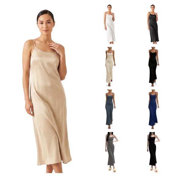 Bnwani Women's Dresses,Summer Dresses,Crew Neck,Solid,Casual,Sleeveless,Beige,XL