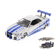 Diecast Car & Trailer Package - Fast & Furious Brian's Nissan Skyline GT-R, Candy Silver - Jada Toys 97216 - 1/24 Scale Diecast Model Toy Car w/Trailer