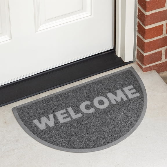 Welcome Outdoor Door Mat Semi Circle Scraper Front Door Rug PVC Non-Slip Backing 30" x 18" Grey