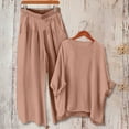 thumbnail image 4 of Chroia Women's Travel Vacation Set - 2PC Breathable Cotton-Linen Tops & Wide Leg Pants Summer Outfits, 4 of 6