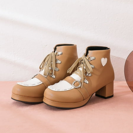 

YOTAMI Womens Shoes Women s Fashion Thick Bottom Thick High Heel Strap Cute Round Toe Booties Yellow