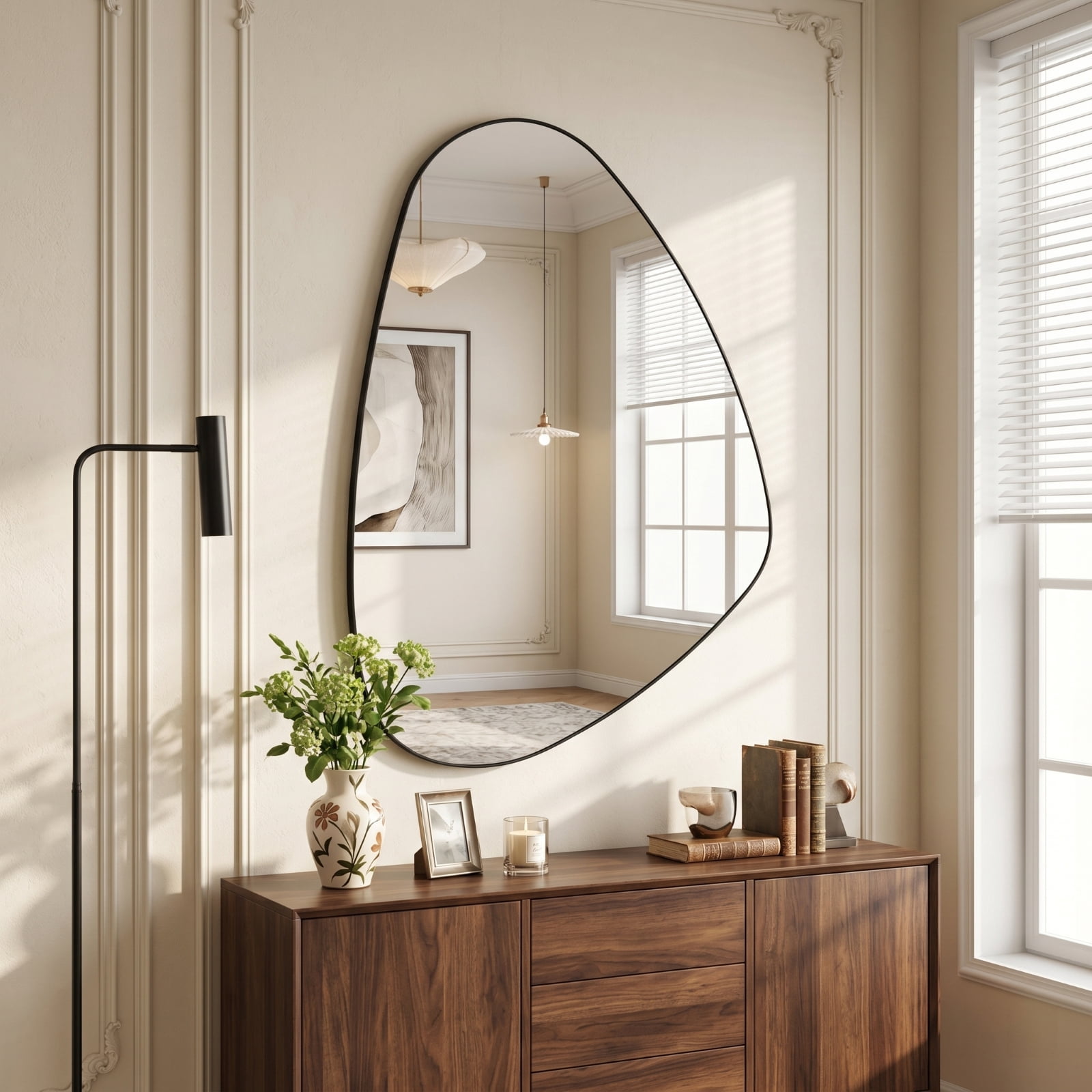 Gleamira 24"x36" Irregular Wall Mirror Asymmetrical Vanity Mirror Wall Decor Mirror, Black