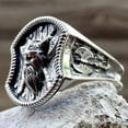 thumbnail image 5 of Viking Axe Horned Helmet Ring Odin Warrior Celtic Huginn Muninn for Men Gift Box Stainless Steel Double God Bearded Biker Entwined Bird Norse Symbol Rune Mythology GOT Chrome Valhalla (VKNGAXE), 5 of 5