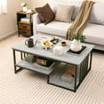 thumbnail image 2 of Costway Mesa De Centro Para Sala De Estar, Mesa De Cóctel Rectangular De 3 Niveles Con Estantes, Textura De Mármol Sintético Y Marco De Metal, Mesa Central Decorativa Con Almacenamiento, 110 Cm Gris, 2 of 5